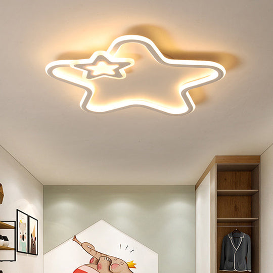 Kids Star Flush Ceiling Light: Cartoon Acrylic Black/Blue/Pink Led Lamp (Warm/White Light) White /