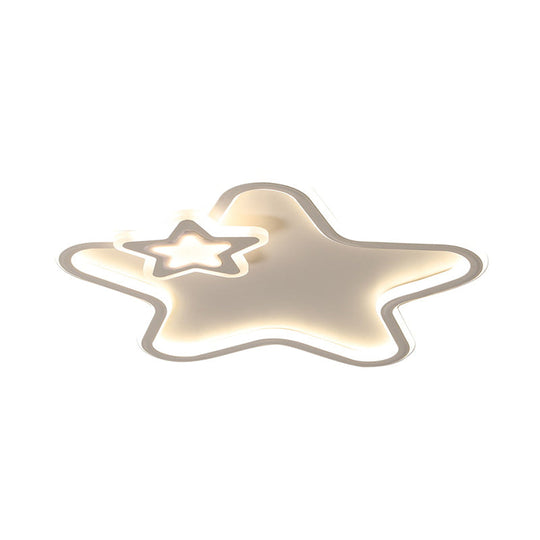 Kid’s Star Flush Ceiling Light: Cartoon Acrylic Black/Blue/Pink Led Lamp (Warm/White Light)