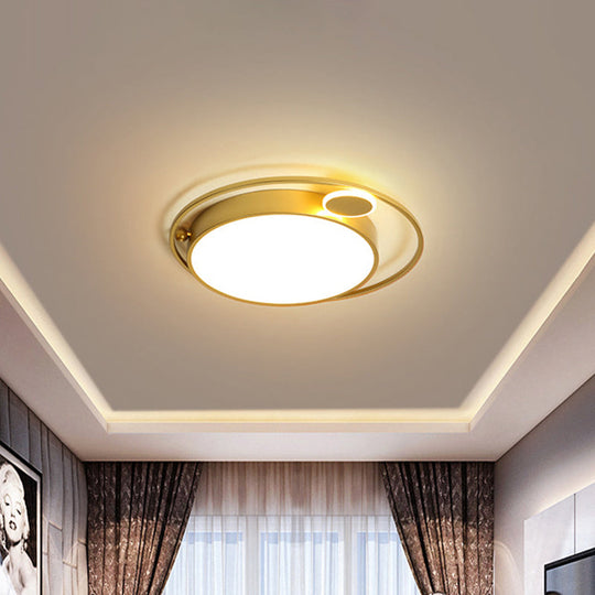 Gold Round Led Flush Mount Ceiling Light - 16.5/20.5 Wide Minimalistic Bedroom Lamp With 3 Color