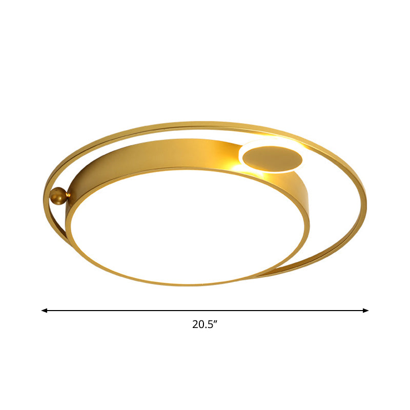 Gold Round Led Flush Mount Ceiling Light - 16.5’/20.5’ Wide Minimalistic Bedroom Lamp With 3