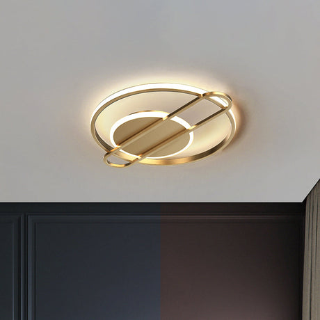 Minimalist Metallic Black/Gold Led Flush Ceiling Light - Circle/Square Shape In Warm/White