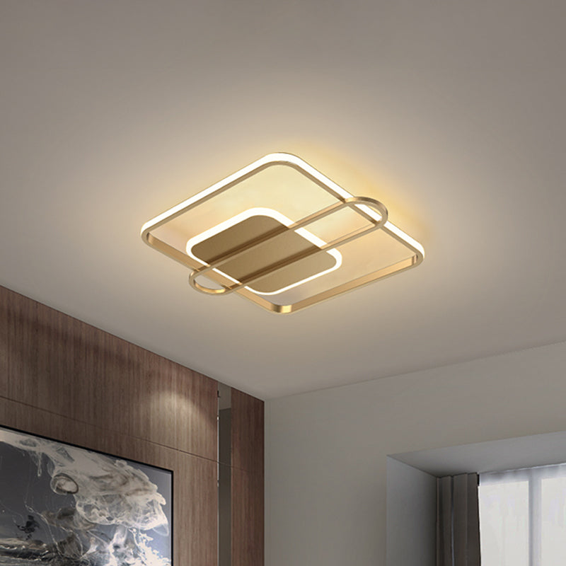 Minimalist Metallic Black/Gold Led Flush Ceiling Light - Circle/Square Shape In Warm/White