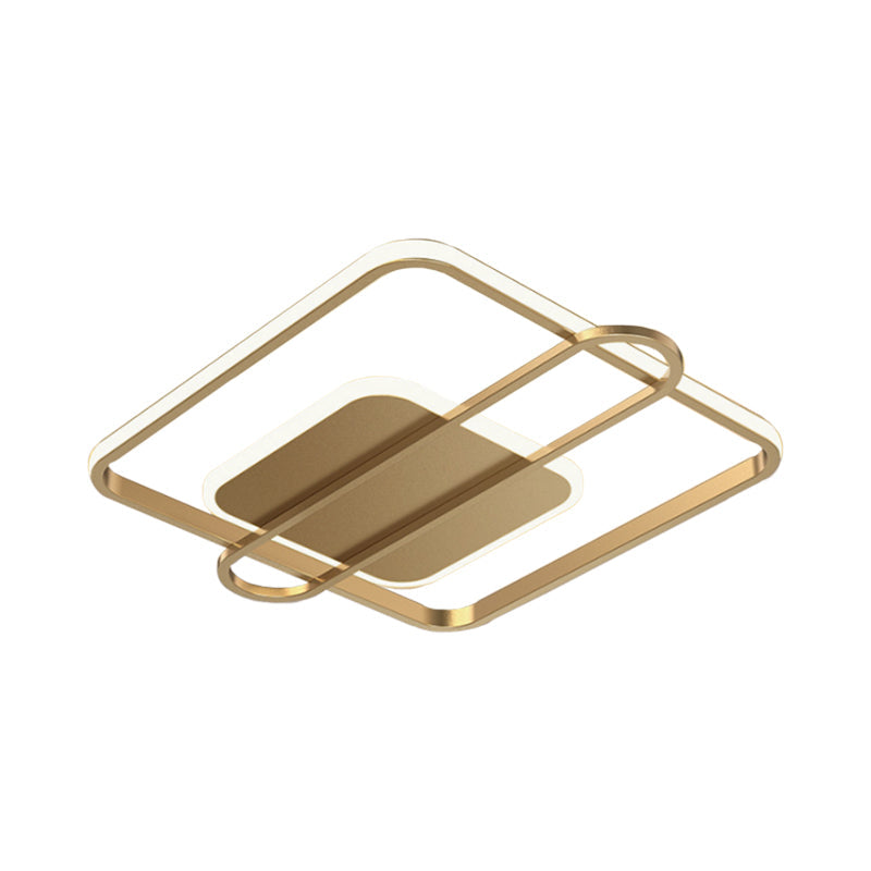 Minimalist Metallic Black/Gold Led Flush Ceiling Light - Circle/Square Shape In Warm/White