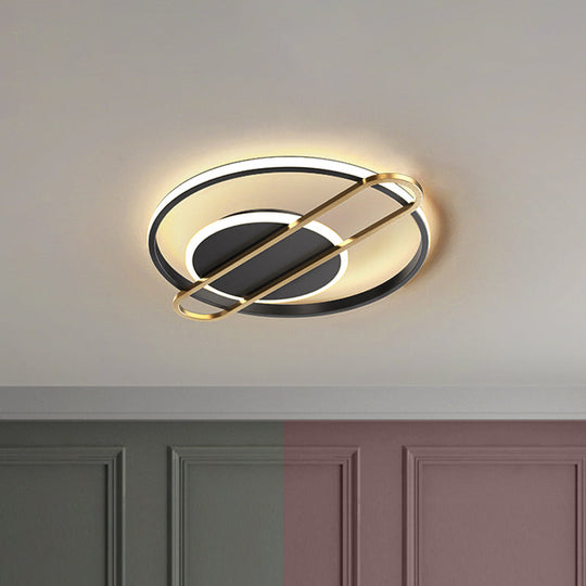 Minimalist Metallic Black/Gold Led Flush Ceiling Light - Circle/Square Shape In Warm/White