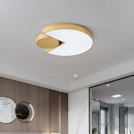 Modern Geometric Led Ceiling Light In Gold With 3 Color Options Minimalistic Flush-Mounted Metal