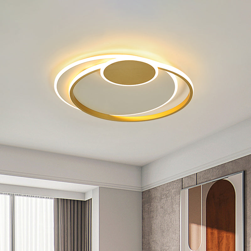 Circle Metal Flushmount Ceiling Light: 16.5/20.5 Wide Led Gold In Warm/White/3 Color For Bedroom