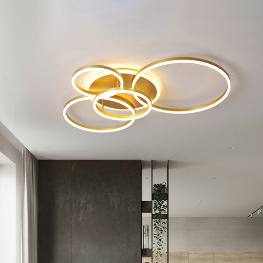 Modernist Led Flushmount Gold Hoop Ceiling Light Acrylic Shade Warm/White – 2/3/5-Head