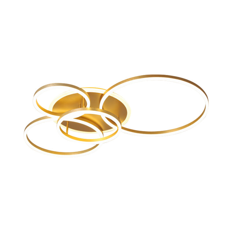 Modernist Led Flushmount Gold Hoop Ceiling Light Acrylic Shade Warm/White 2/3/5-Head