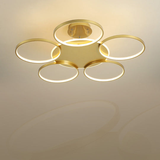 Modern Gold Halo Ring Chandelier - Flush Mount 3/5/6-Light Metal Ceiling Lamp In Warm/White Light 6