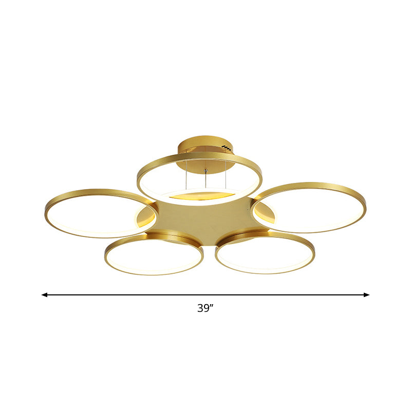 Modern Gold Halo Ring Chandelier - Flush Mount 3/5/6-Light Metal Ceiling Lamp In Warm/White Light