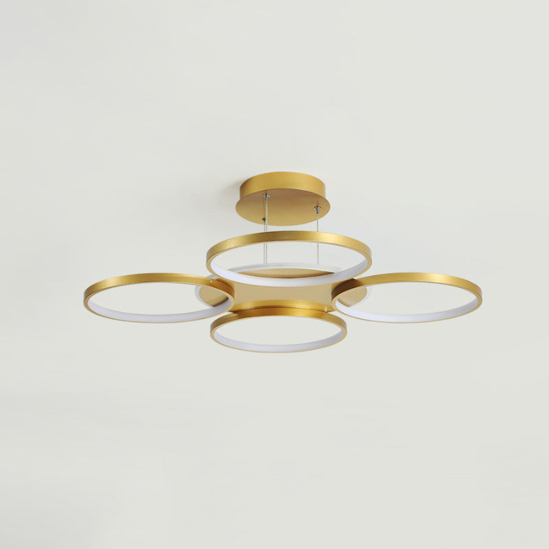 Modern Gold Halo Ring Chandelier - Flush Mount 3/5/6-Light Metal Ceiling Lamp In Warm/White Light