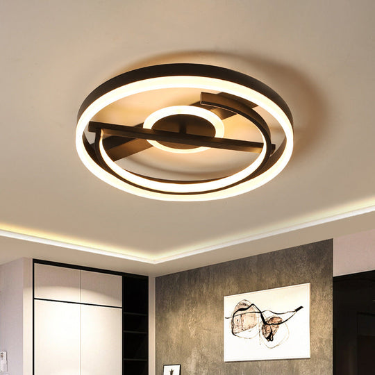 Minimalist Led Circular Hotel Ceiling Mount Lamp - Aluminum Flush Light In Black/White 16/19.5 Dia