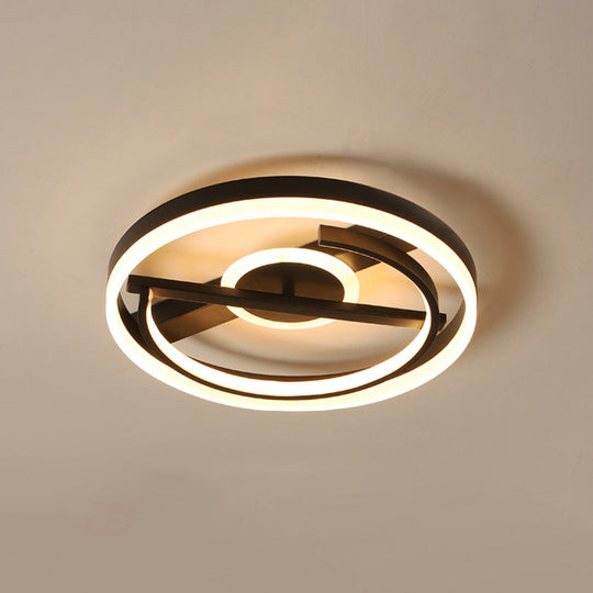 Minimalist Led Circular Hotel Ceiling Mount Lamp - Aluminum Flush Light In Black/White 16/19.5 Dia