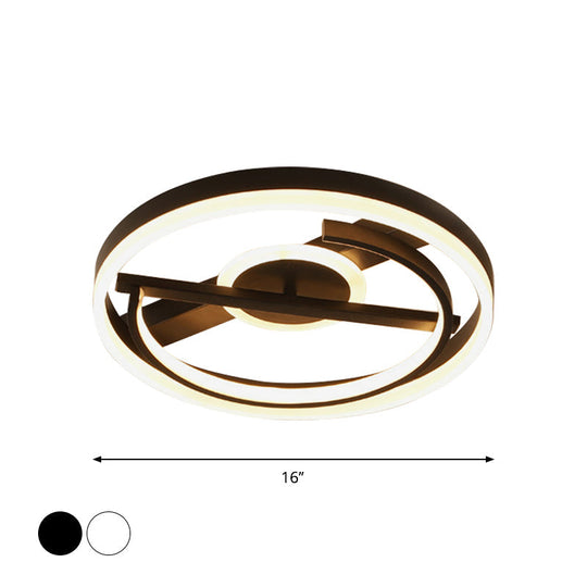 Minimalist Led Circular Hotel Ceiling Mount Lamp - Aluminum Flush Light In Black/White 16/19.5 Dia