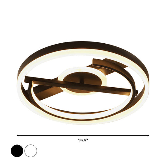 Minimalist Led Circular Hotel Ceiling Mount Lamp - Aluminum Flush Light In Black/White 16’/19.5’ Dia