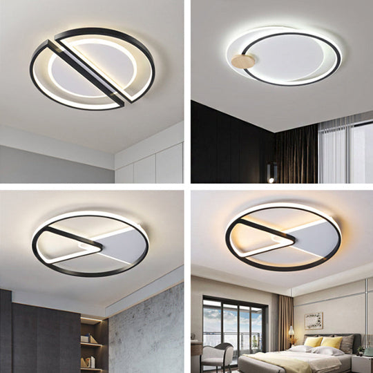 Metallic Round Slim Ceiling Light With Simple Black Design And Led Flush Mount - Warm/White Option