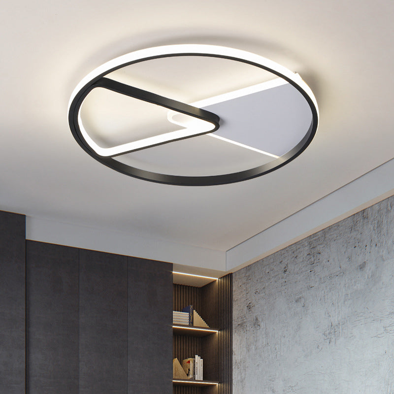 Metallic Round Slim Ceiling Light With Simple Black Design And Led Flush Mount - Warm/White Option /