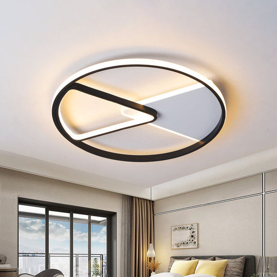 Metallic Round Slim Ceiling Light With Simple Black Design And Led Flush Mount - Warm/White Option