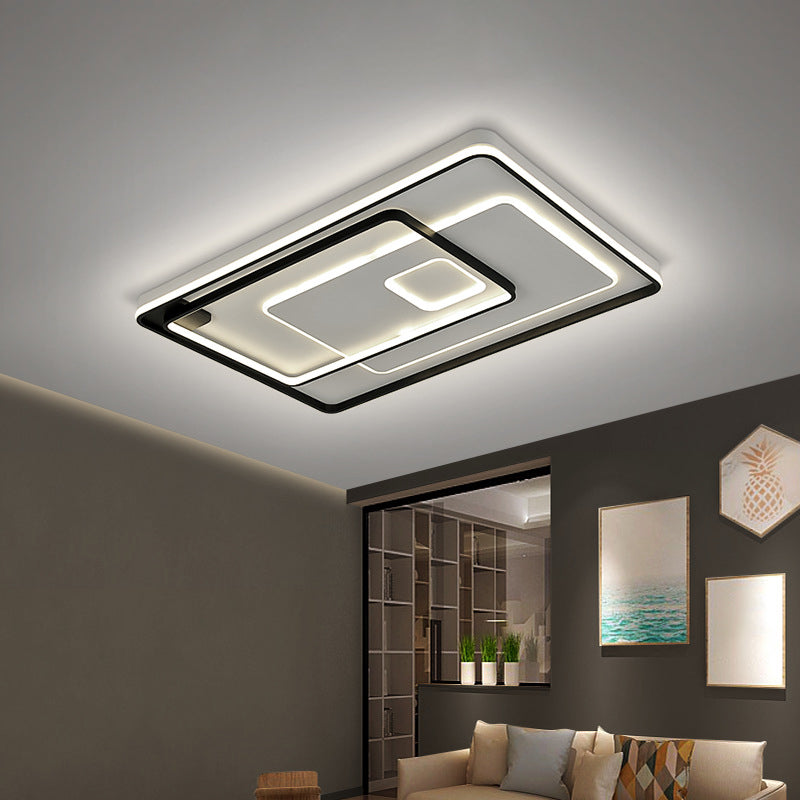 Modern Led Ceiling Light: Black Layered Round/Square/Rectangle Flush Mount With Acrylic Shade