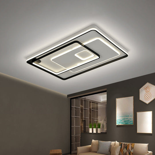 Modern Led Ceiling Light: Black Layered Round/Square/Rectangle Flush Mount With Acrylic Shade