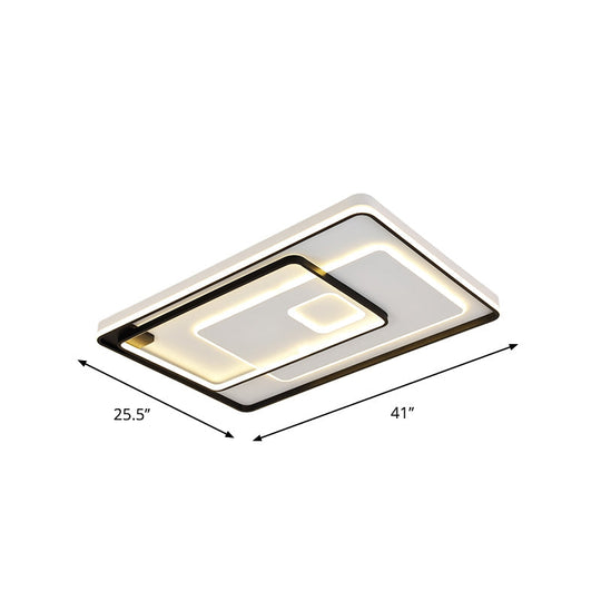 Modern Led Ceiling Light: Black Layered Round/Square/Rectangle Flush Mount With Acrylic Shade