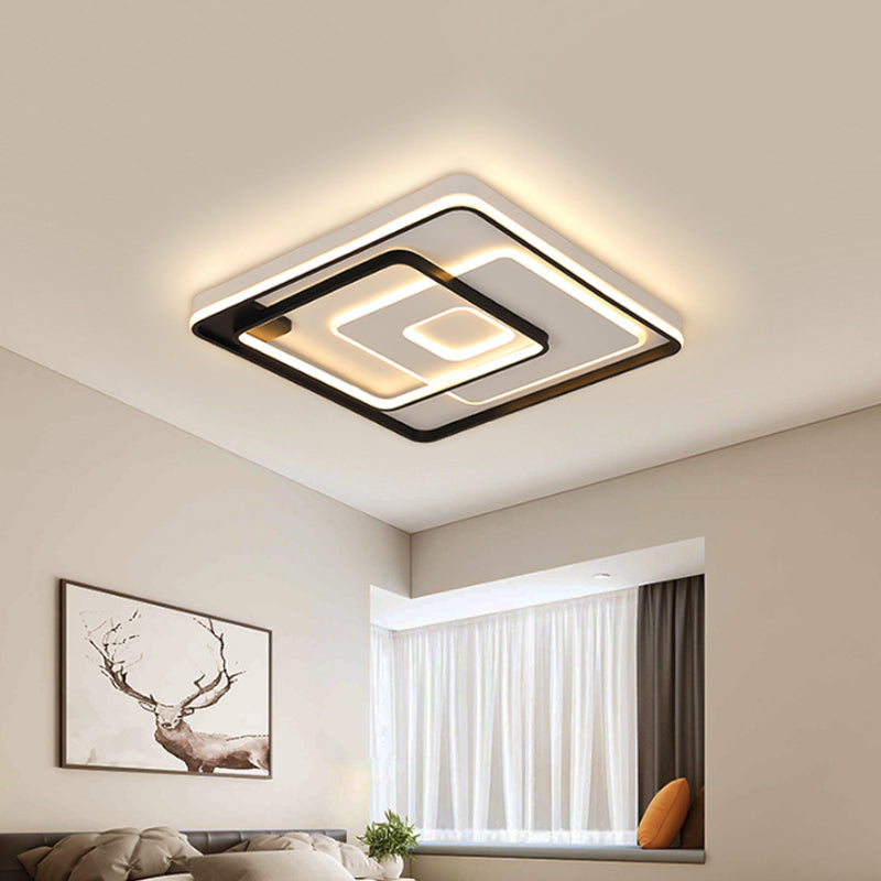 Modern Led Ceiling Light: Black Layered Round/Square/Rectangle Flush Mount With Acrylic Shade
