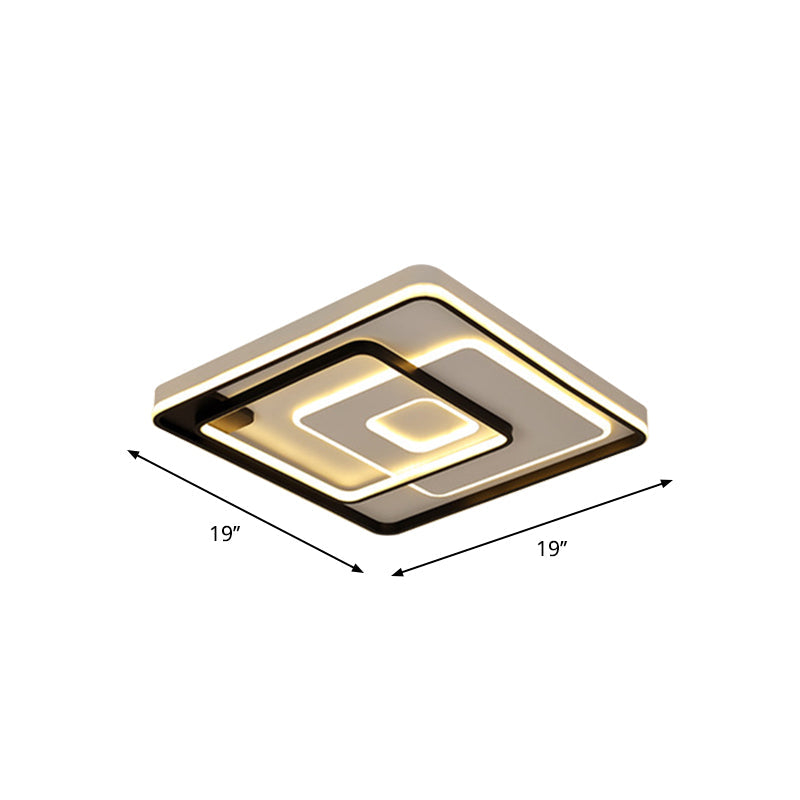 Modern Led Ceiling Light: Black Layered Round/Square/Rectangle Flush Mount With Acrylic Shade