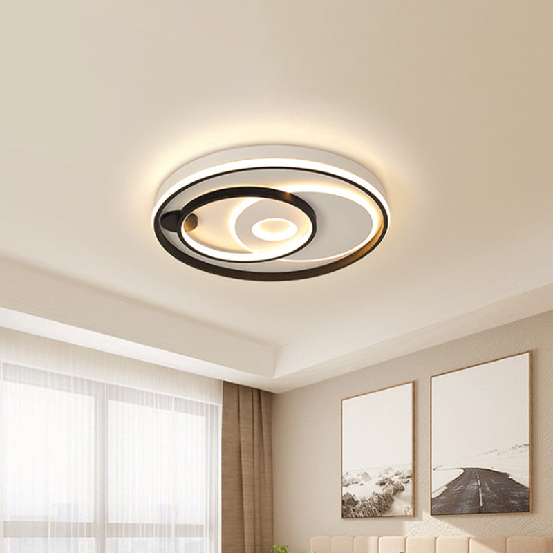 Modern Led Ceiling Light: Black Layered Round/Square/Rectangle Flush Mount With Acrylic Shade