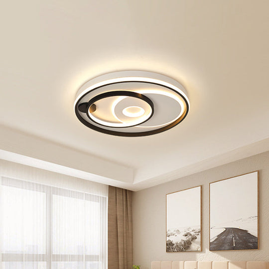 Modern Led Ceiling Light: Black Layered Round/Square/Rectangle Flush Mount With Acrylic Shade