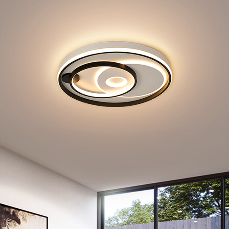 Modern Led Ceiling Light: Black Layered Round/Square/Rectangle Flush Mount With Acrylic Shade