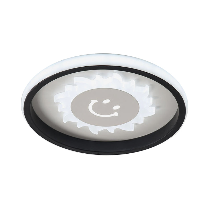 Smile/Anchor/Panda Pattern Circular Led Flush Ceiling Mount Lamp In Cartoon Acrylic Black