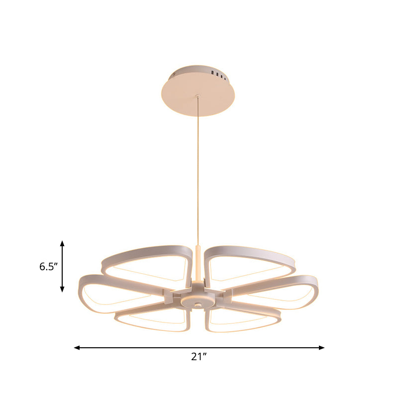 Modern Led Clover Chandelier Pendant: Metallic White Ceiling Lamp For Living Room