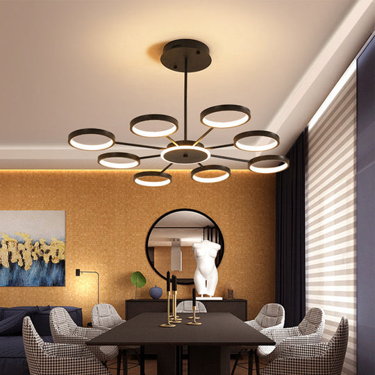 Modern Metal Circle Branched 6-Light Led Chandelier In Black/Gold Warm/White Lighting