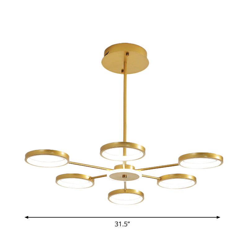 Modern Metal Circle Branched 6-Light Led Chandelier In Black/Gold Warm/White Lighting