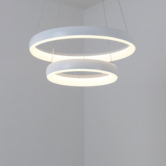 Nordic Metallic Led Pendant Light - Circle Chandelier For Dining Room 1/2/3-Layered Design White