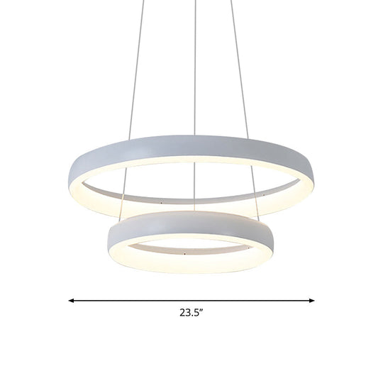 Nordic Metallic Led Pendant Light - Circle Chandelier For Dining Room 1/2/3-Layered Design White