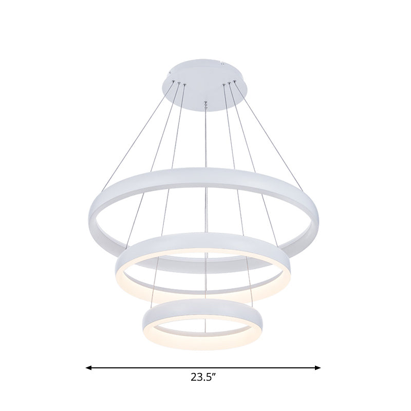 Nordic Metallic Led Pendant Light - Circle Chandelier For Dining Room 1/2/3-Layered Design White
