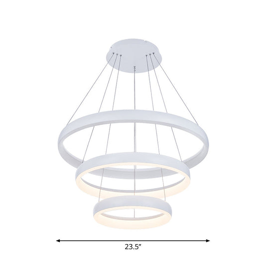 Nordic Metallic Led Pendant Light - Circle Chandelier For Dining Room 1/2/3-Layered Design White