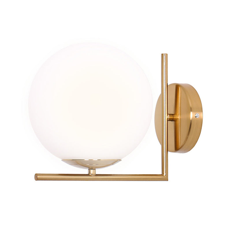 Frosted White Glass Ball Wall Light With Gold Arm - Minimalist 1 Head Lamp (Warm/White Light)