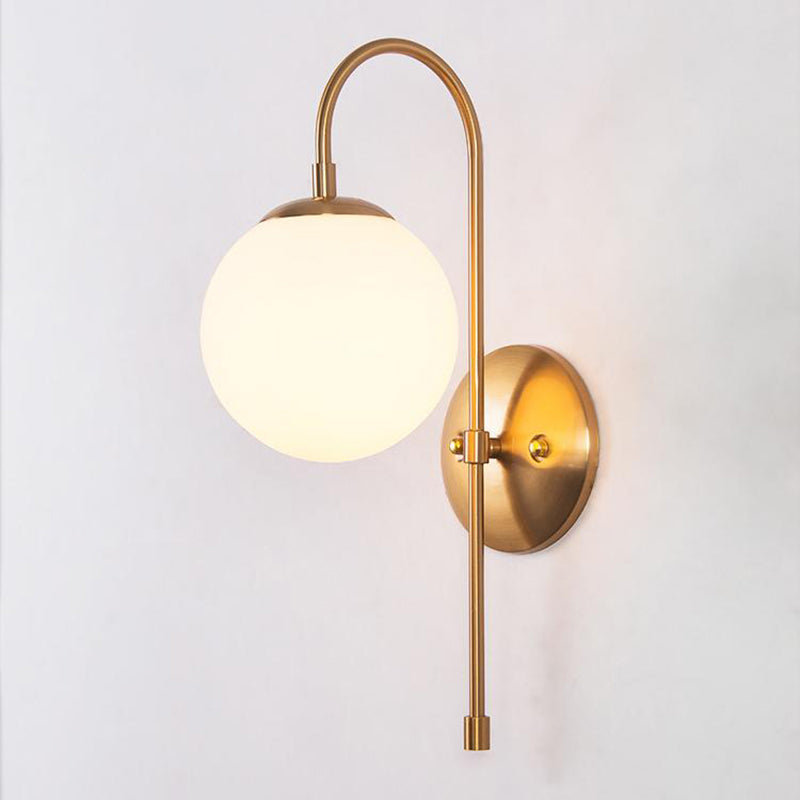 Gold Mini Globe Wall Sconce Light - Elegant Opaline Glass Fixture For Bedroom