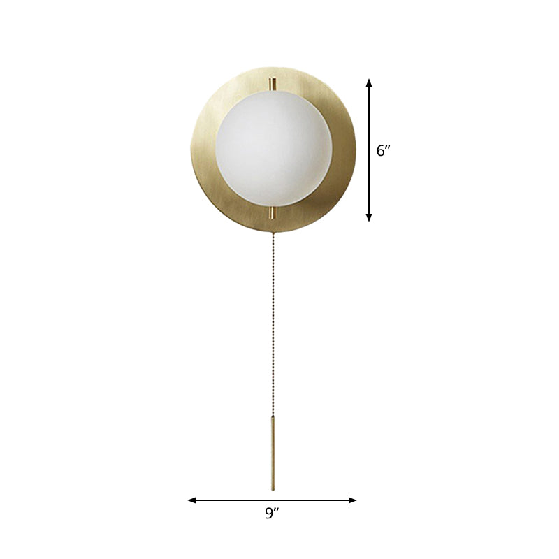 Gold Mini Globe Wall Sconce Light - Elegant Opaline Glass Fixture For Bedroom