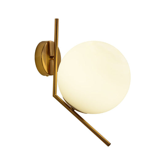 Gold Mini Globe Wall Sconce Light - Elegant Opaline Glass Fixture For Bedroom