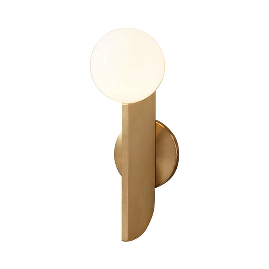 Gold Mini Globe Wall Sconce Light - Elegant Opaline Glass Fixture For Bedroom