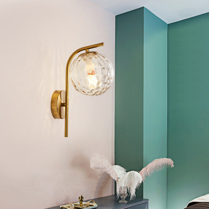 Modern Brass Wall Mounted Bedside Lamp With Grey/Clear Water/White Glass Shade Clear