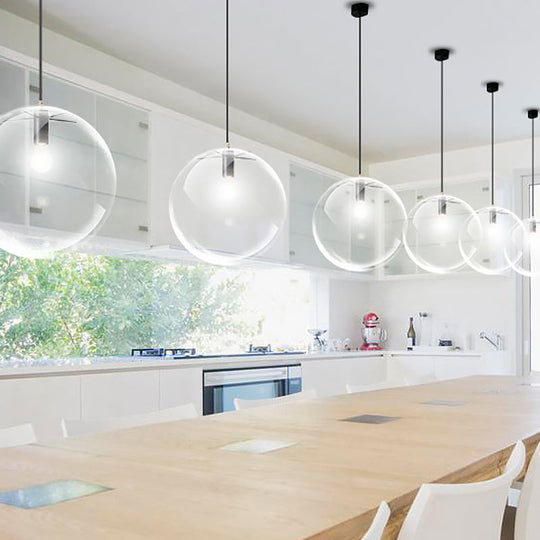 Simple Black Cafe Pendant Lamp With Clear Glass Sphere Shade - 8/10/12 Sizes Available