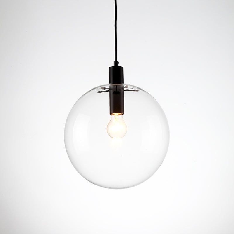 Simple Black Cafe Pendant Lamp With Clear Glass Sphere Shade - 8/10/12 Sizes Available