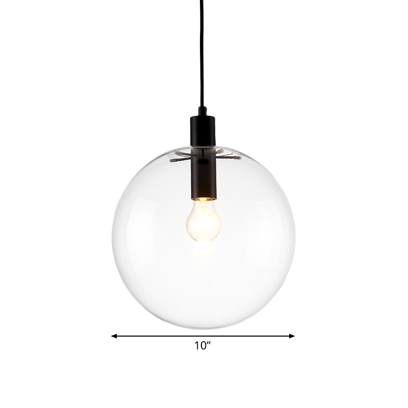 Simple Black Cafe Pendant Lamp With Clear Glass Sphere Shade - 8/10/12 Sizes Available