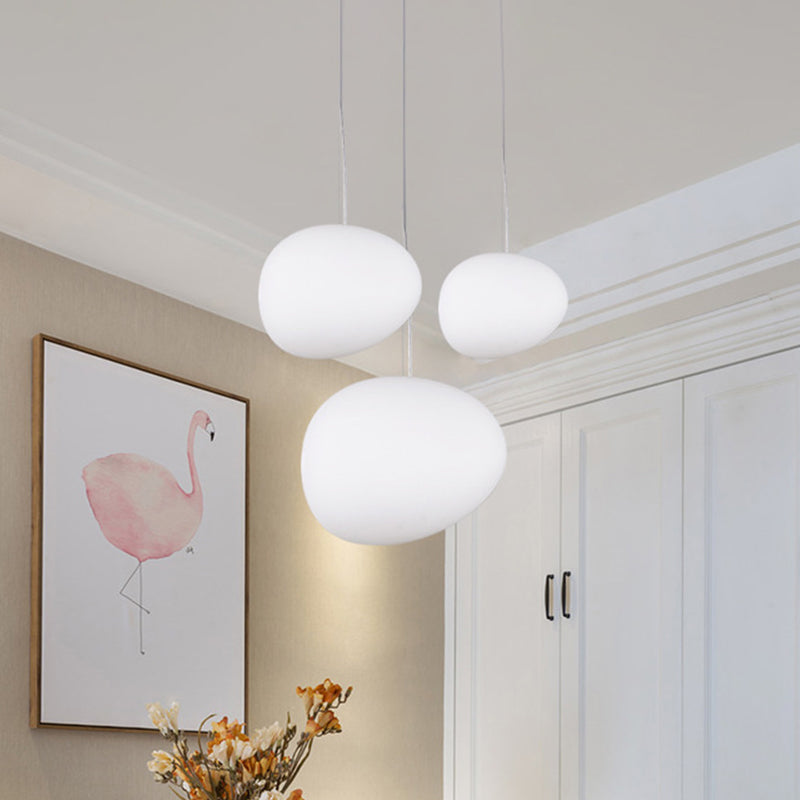 Floating Pebble Dining Room Pendant Lamp Cream Glass 1 Head Minimalist Hanging Ceiling Light In