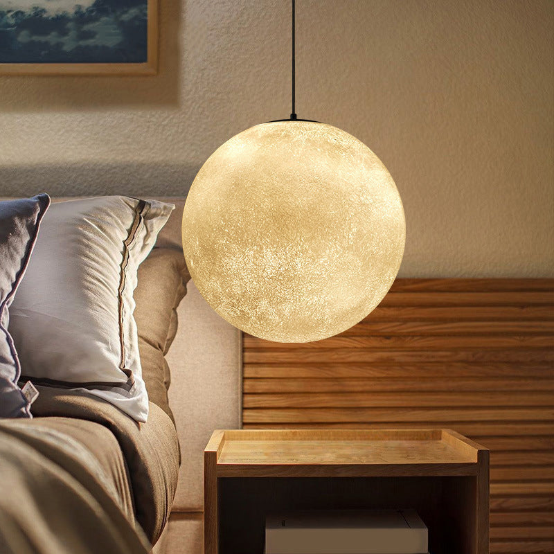 Romantic Modern 1-Light White Glass Moon Pendulum Ceiling Hang Lamp 10’/12’/16’ Wide
