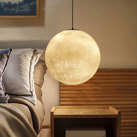 Romantic Modern 1-Light White Glass Moon Pendulum Ceiling Hang Lamp 10’/12’/16’ Wide